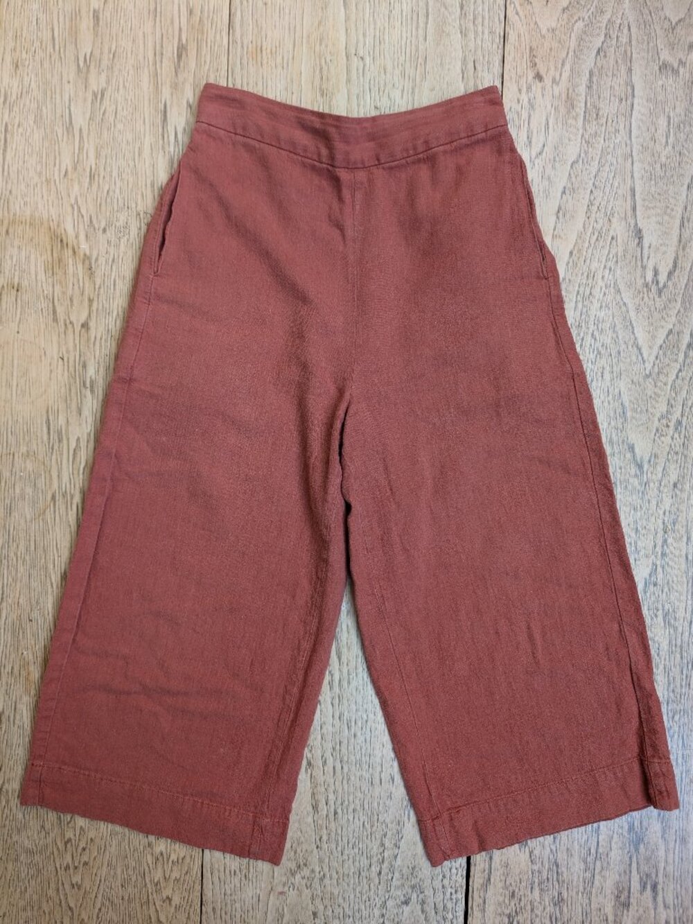 Madewell linen cotton Small terracotta orange cropped wide leg ankle pants